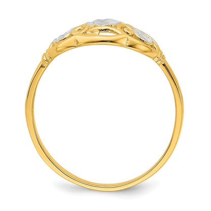 14K Gelbgold Ring mit Rhodium-Beschichtung, diamantierten Kreisen und gewelltem Rand