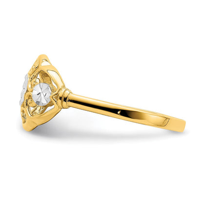 14K Gelbgold Ring mit Rhodium-Beschichtung, diamantierten Kreisen und gewelltem Rand