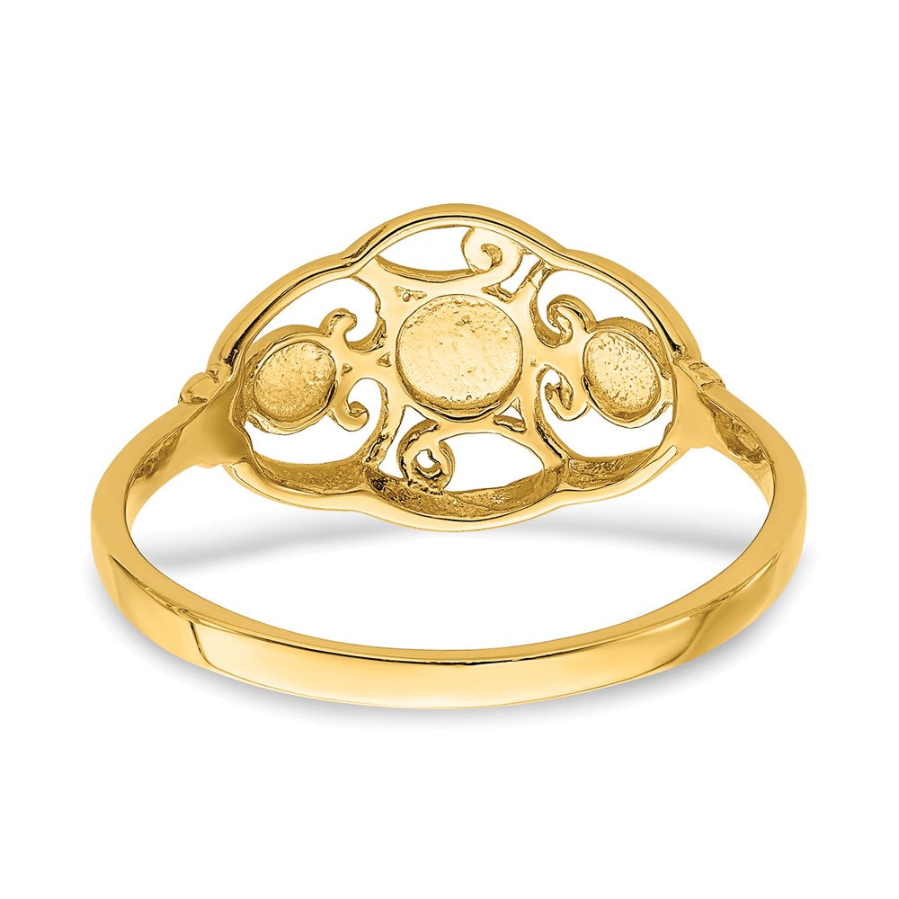 14K Gelbgold Ring mit Rhodium-Beschichtung, diamantierten Kreisen und gewelltem Rand