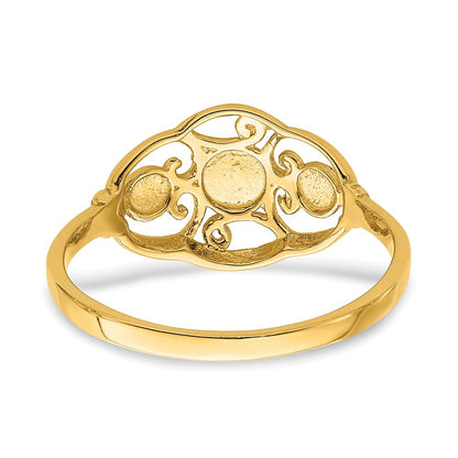 14K Gelbgold Ring mit Rhodium-Beschichtung, diamantierten Kreisen und gewelltem Rand