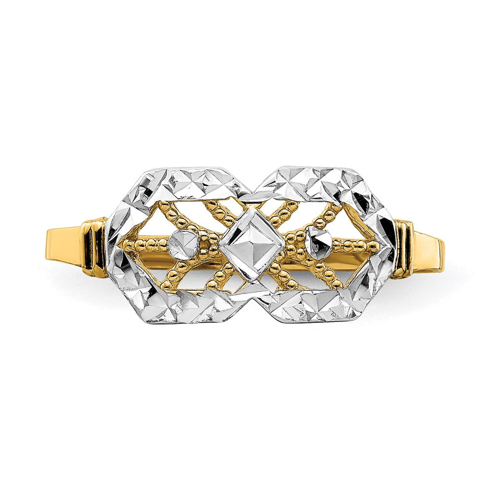 14K Gelbgold Ring mit Rhodium-Beschichtung, diamantiertem Doppel-Achteck-Design