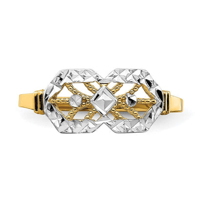 14K Gelbgold Ring mit Rhodium-Beschichtung, diamantiertem Doppel-Achteck-Design