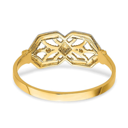 14K Gelbgold Ring mit Rhodium-Beschichtung, diamantiertem Doppel-Achteck-Design