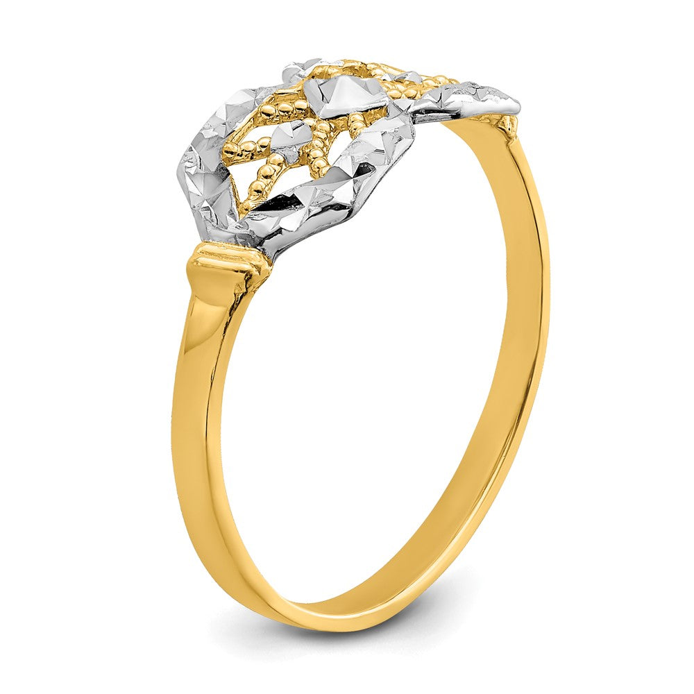 14K Gelbgold Ring mit Rhodium-Beschichtung, diamantiertem Doppel-Achteck-Design