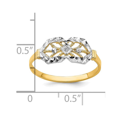 14K Gelbgold Ring mit Rhodium-Beschichtung, diamantiertem Doppel-Achteck-Design