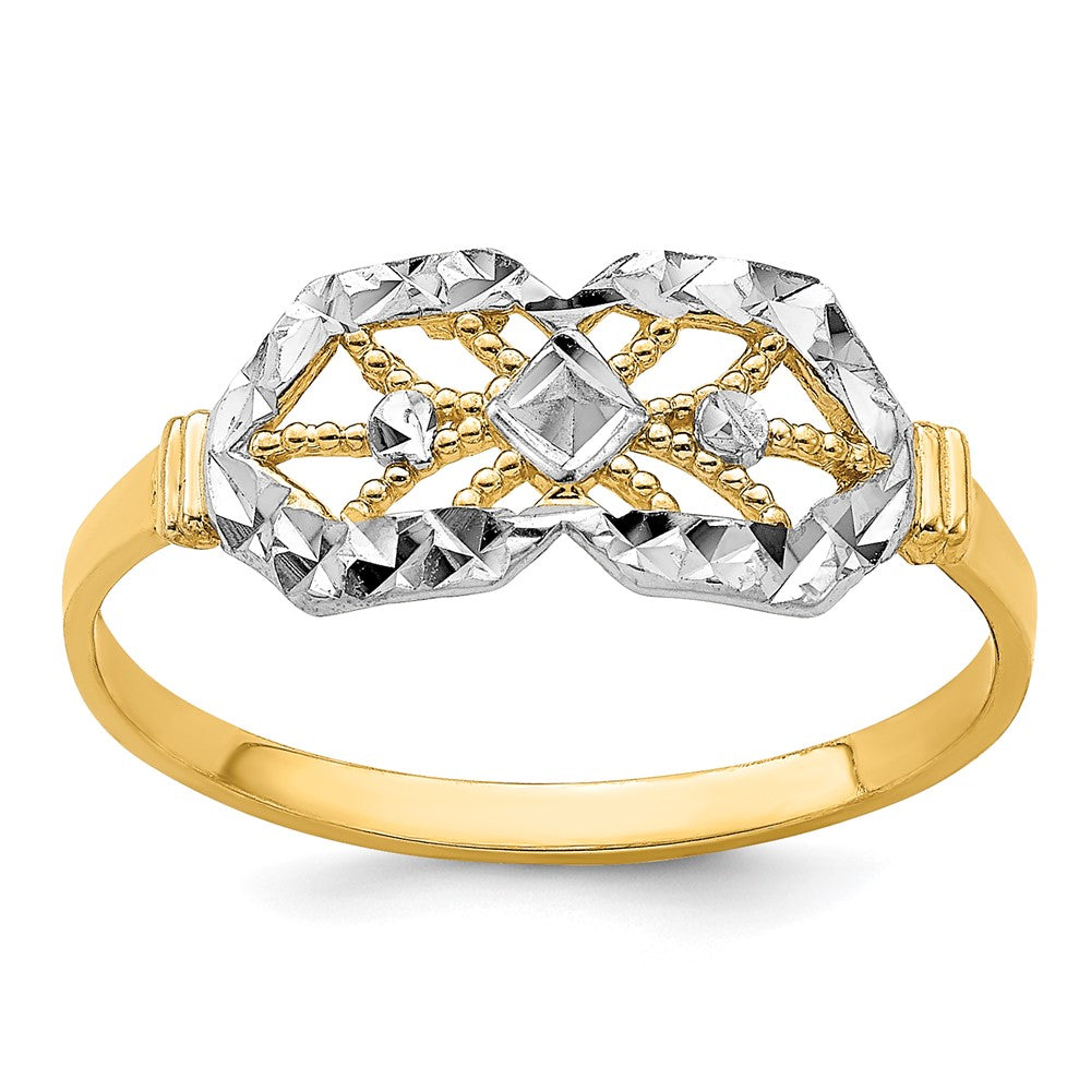 14K Gelbgold Ring mit Rhodium-Beschichtung, diamantiertem Doppel-Achteck-Design