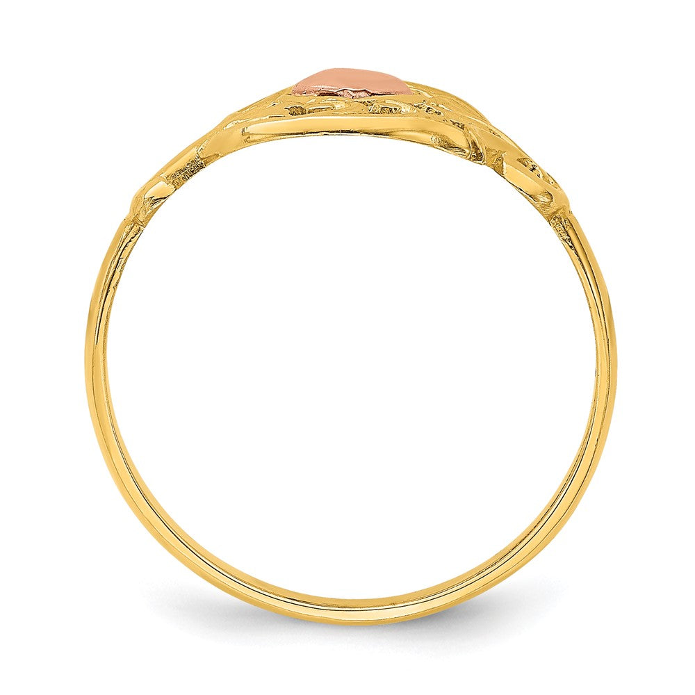 14K Bicolor-Gold Ring mit Filigranmuster um Herz, poliert