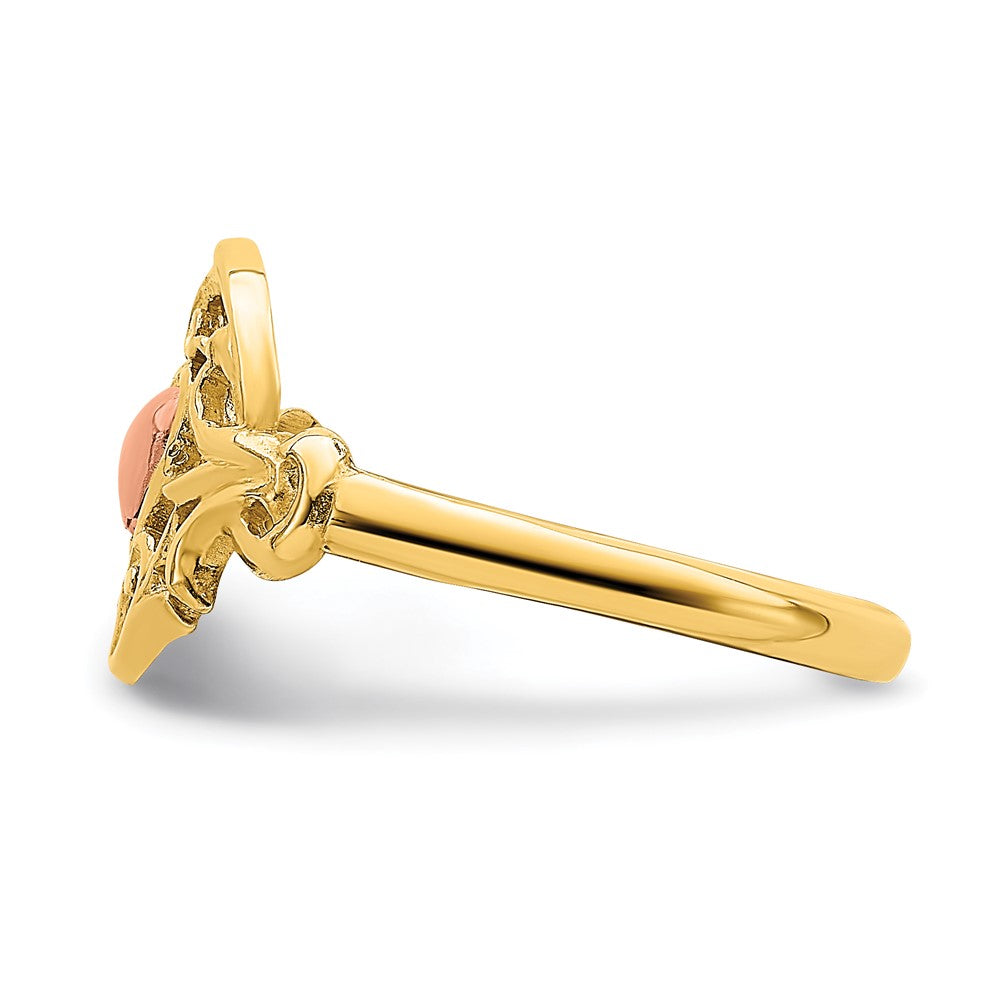 14K Bicolor-Gold Ring mit Filigranmuster um Herz, poliert