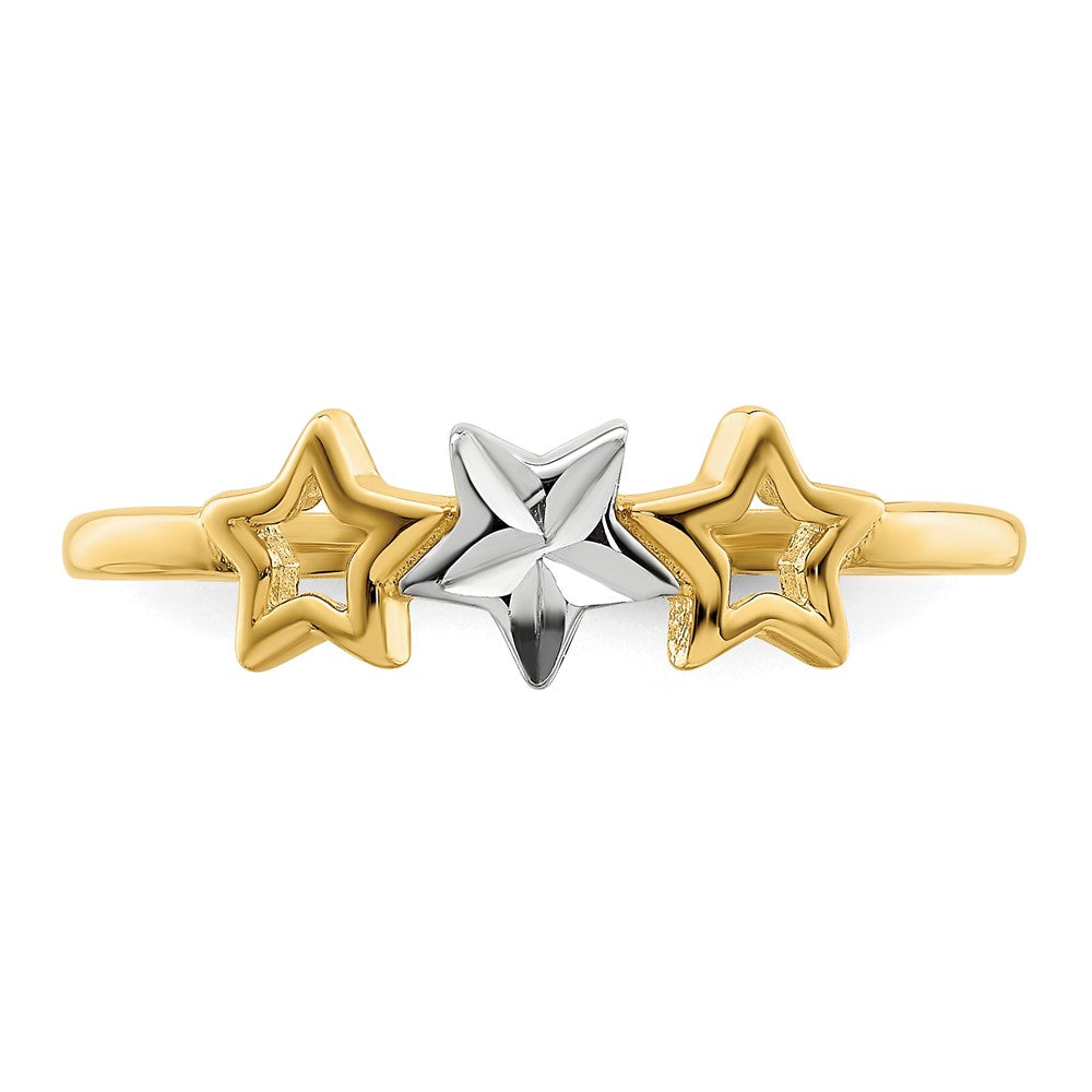 14K Gelbgold Ring mit Rhodium-Beschichtung, 3-Stern-Design