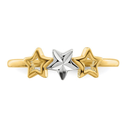 14K Gelbgold Ring mit Rhodium-Beschichtung, 3-Stern-Design