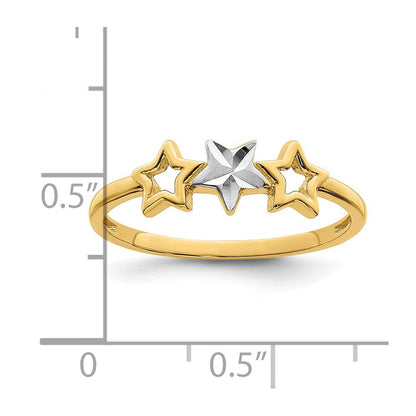 14K Gelbgold Ring mit Rhodium-Beschichtung, 3-Stern-Design