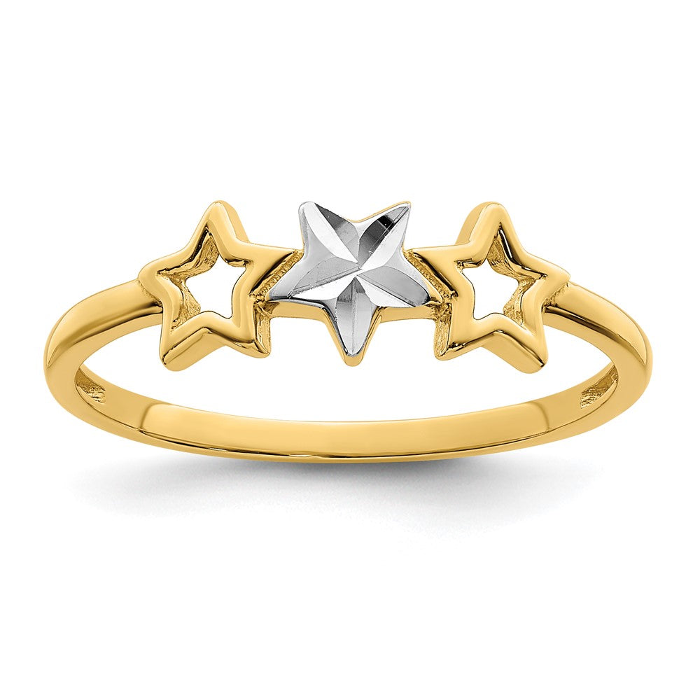 14K Gelbgold Ring mit Rhodium-Beschichtung, 3-Stern-Design