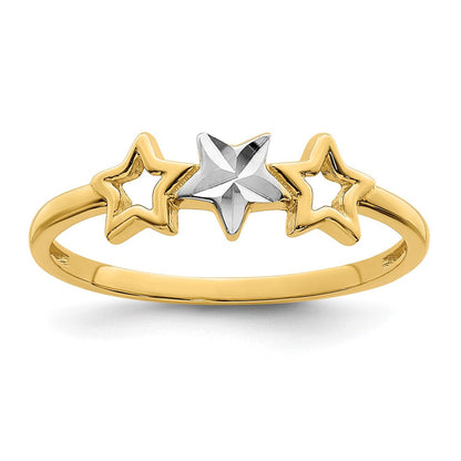 14K Gelbgold Ring mit Rhodium-Beschichtung, 3-Stern-Design