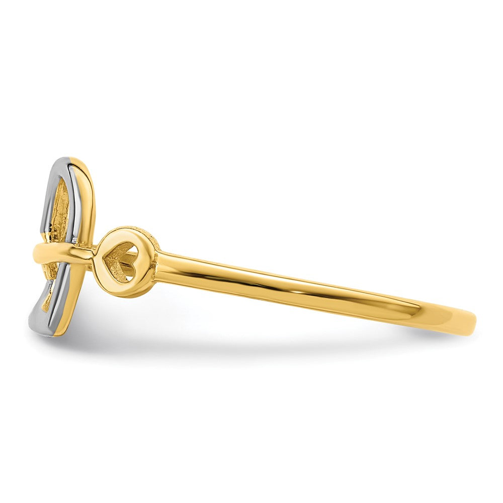 14K Gelbgold Ring mit Rhodium-Beschichtung, Herz und Schlüssel