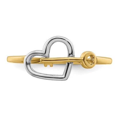 14K Gelbgold Ring mit Rhodium-Beschichtung, Herz und Schlüssel