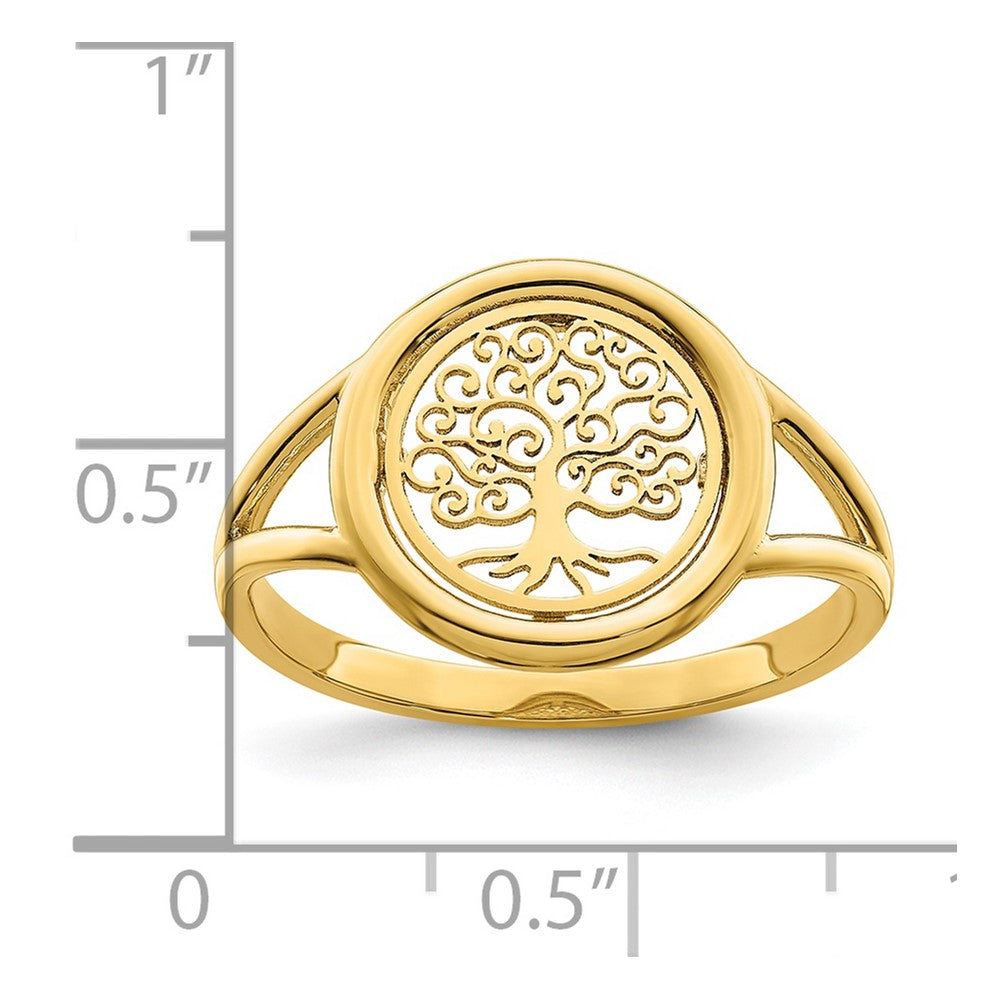 14K Gelbgold Ring mit poliertem Lebensbaum im Kreis
