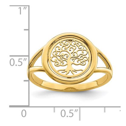 14K Gelbgold Ring mit poliertem Lebensbaum im Kreis