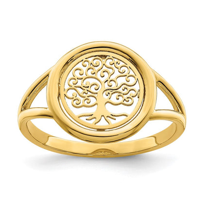 14K Gelbgold Ring mit poliertem Lebensbaum im Kreis