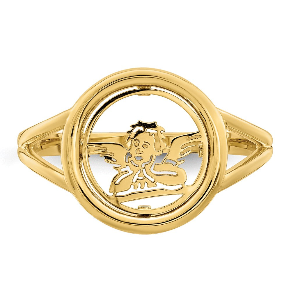 14K Gelbgold Ring mit poliertem Raphael-Engel im Kreis