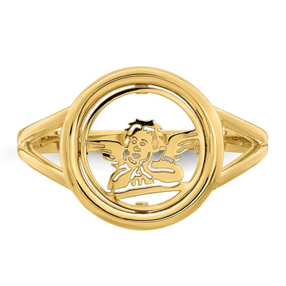 14K Gelbgold Ring mit poliertem Raphael-Engel im Kreis