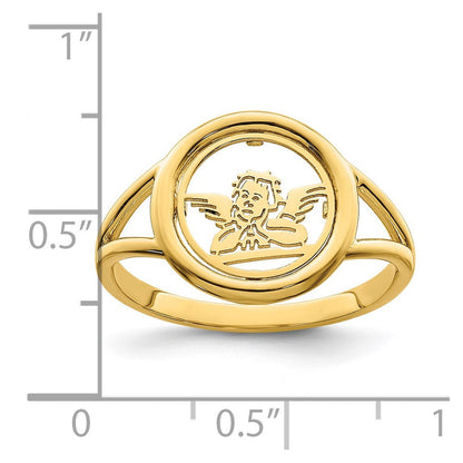 14K Gelbgold Ring mit poliertem Raphael-Engel im Kreis