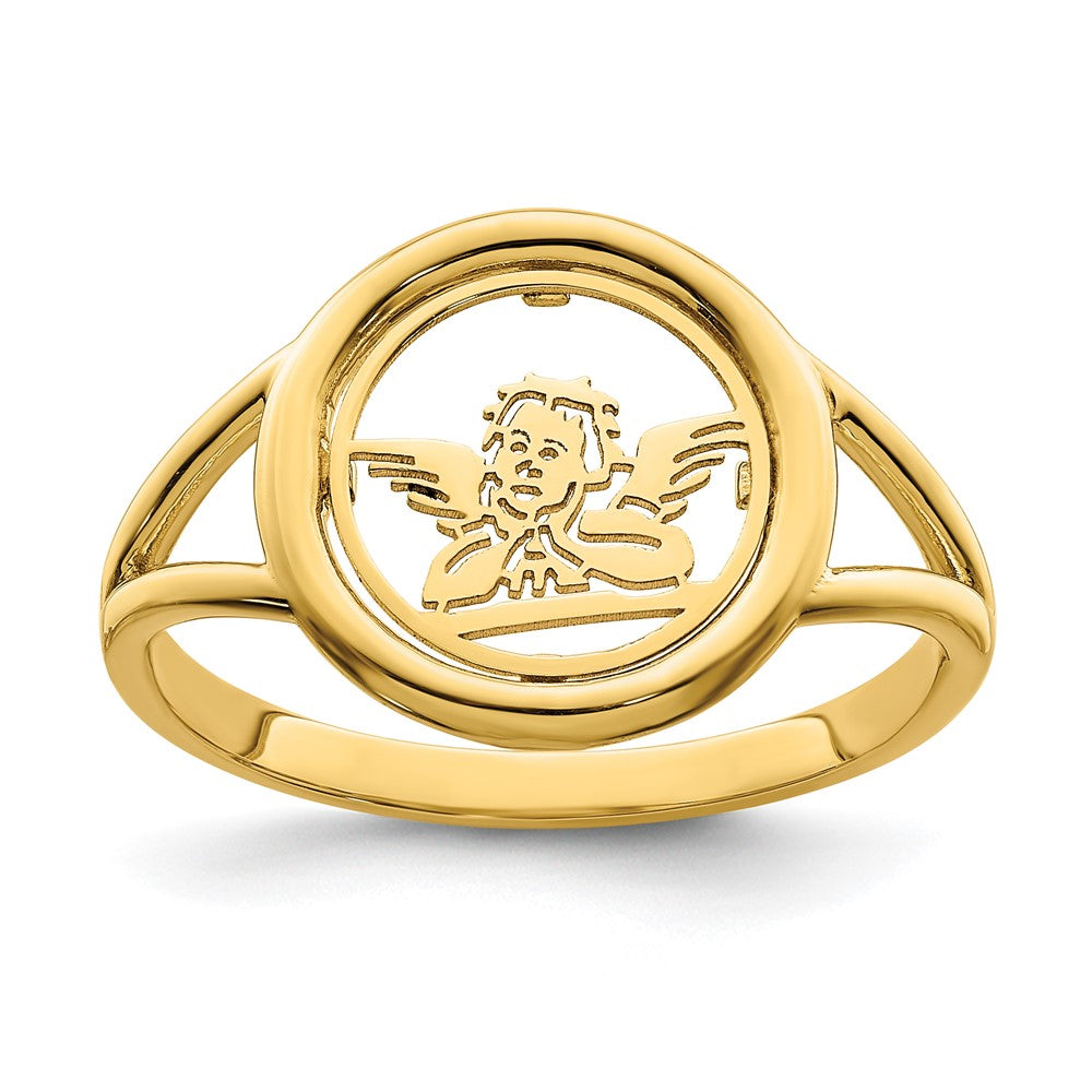 14K Gelbgold Ring mit poliertem Raphael-Engel im Kreis
