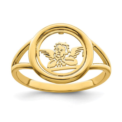 14K Gelbgold Ring mit poliertem Raphael-Engel im Kreis