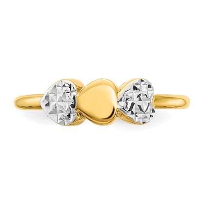 14K Gelbgold & Weißrhodium Diamantiertes Herzen-Ring Falls es sich um einen Ring mit diamantierten (facettierten) Herzmotiven handelt, lautet die stilistisch korrekte Version: 14K Gelbgold & Weißrhodium Diamantierter Herzen-Ring