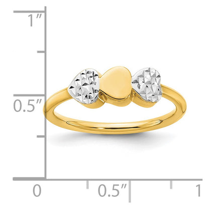 14K Gelbgold & Weißrhodium Diamantiertes Herzen-Ring Falls es sich um einen Ring mit diamantierten (facettierten) Herzmotiven handelt, lautet die stilistisch korrekte Version: 14K Gelbgold & Weißrhodium Diamantierter Herzen-Ring