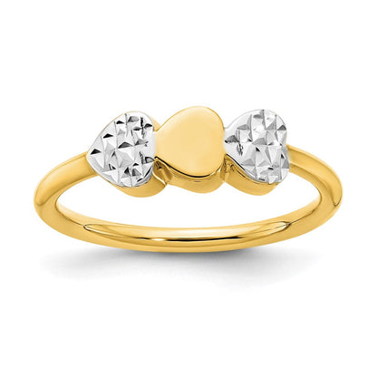 14K Gelbgold & Weißrhodium Diamantiertes Herzen-Ring Falls es sich um einen Ring mit diamantierten (facettierten) Herzmotiven handelt, lautet die stilistisch korrekte Version: 14K Gelbgold & Weißrhodium Diamantierter Herzen-Ring