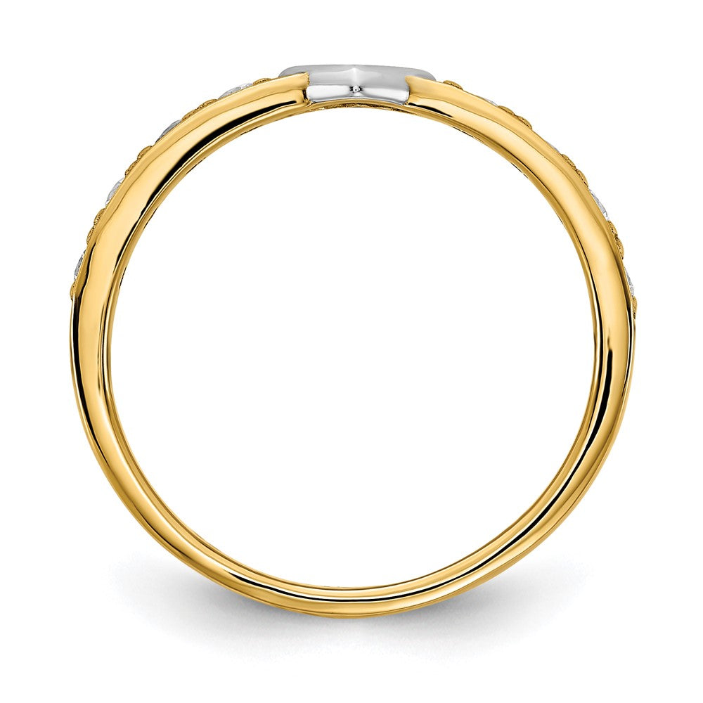 14K Gelb & Rhodium Weiß Zirkonia Herz Ring (size 7 Nur)