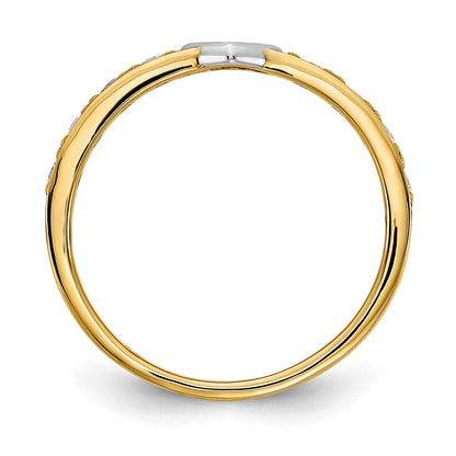 14K Gelb & Rhodium Weiß Zirkonia Herz Ring (size 7 Nur)