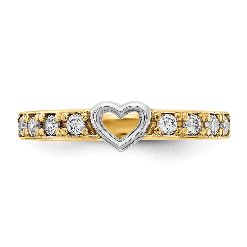 14K Gelb & Rhodium Weiß Zirkonia Herz Ring (size 7 Nur)