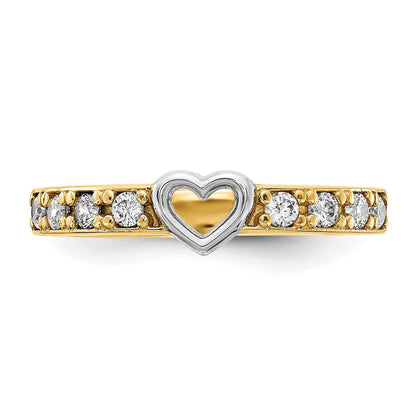 14K Gelb & Rhodium Weiß Zirkonia Herz Ring (size 7 Nur)