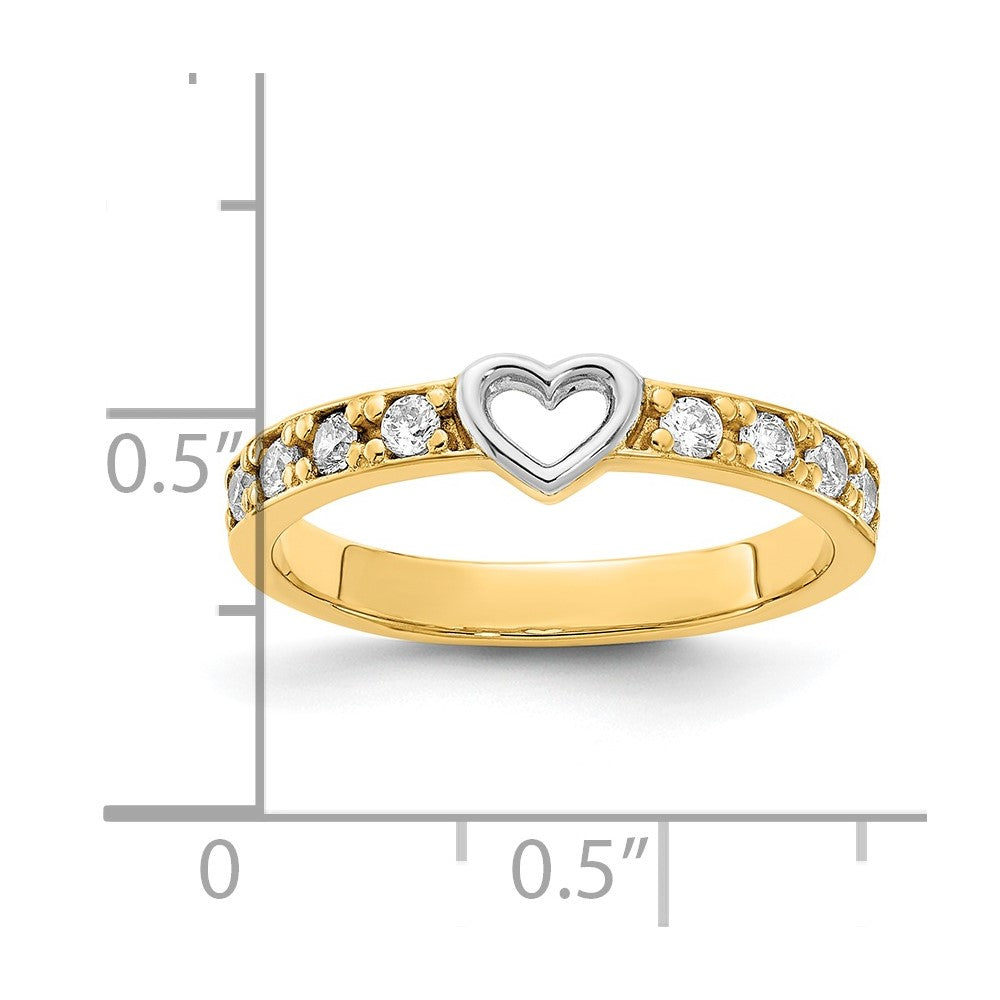 14K Gelb & Rhodium Weiß Zirkonia Herz Ring (size 7 Nur)