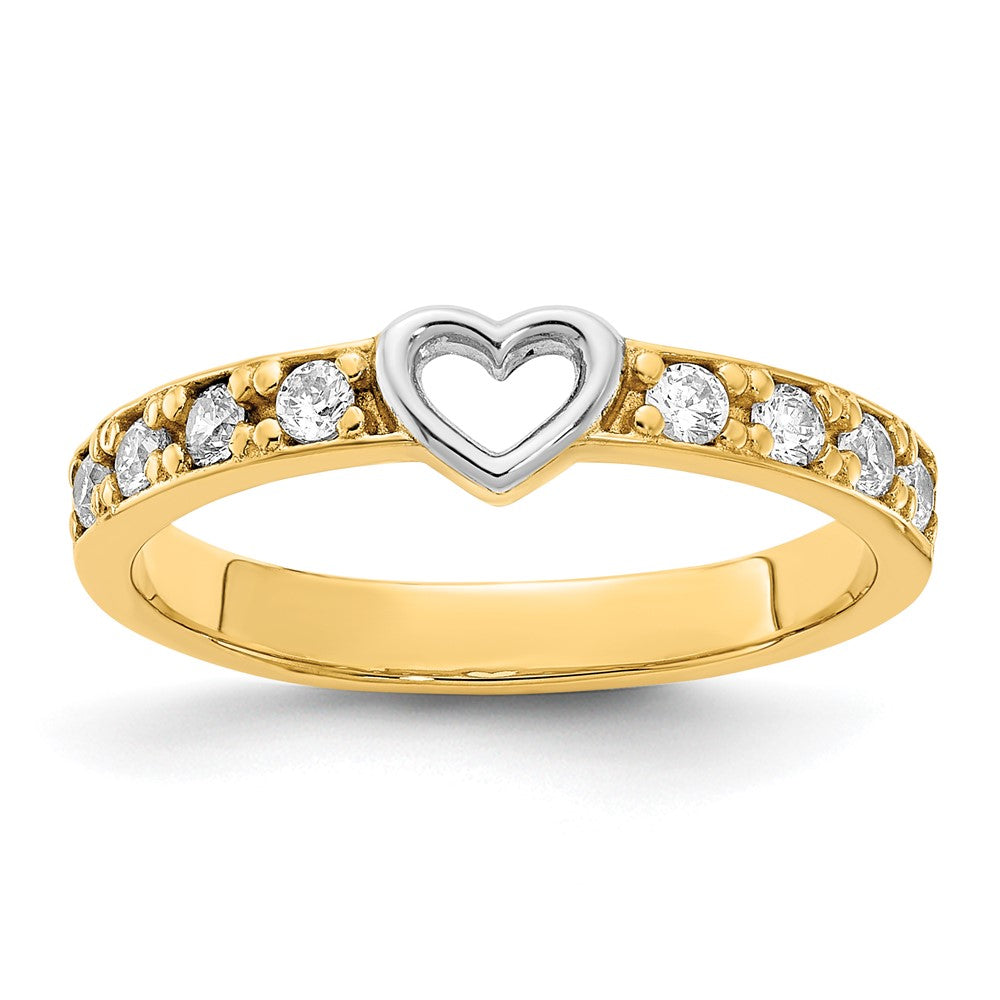 14K Gelb & Rhodium Weiß Zirkonia Herz Ring (size 7 Nur)
