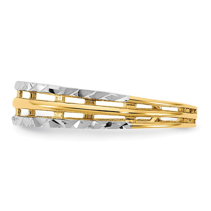 14K Gelbgold mit weißem Rhodium, poliert, Ring mit echtem Diamantschliff