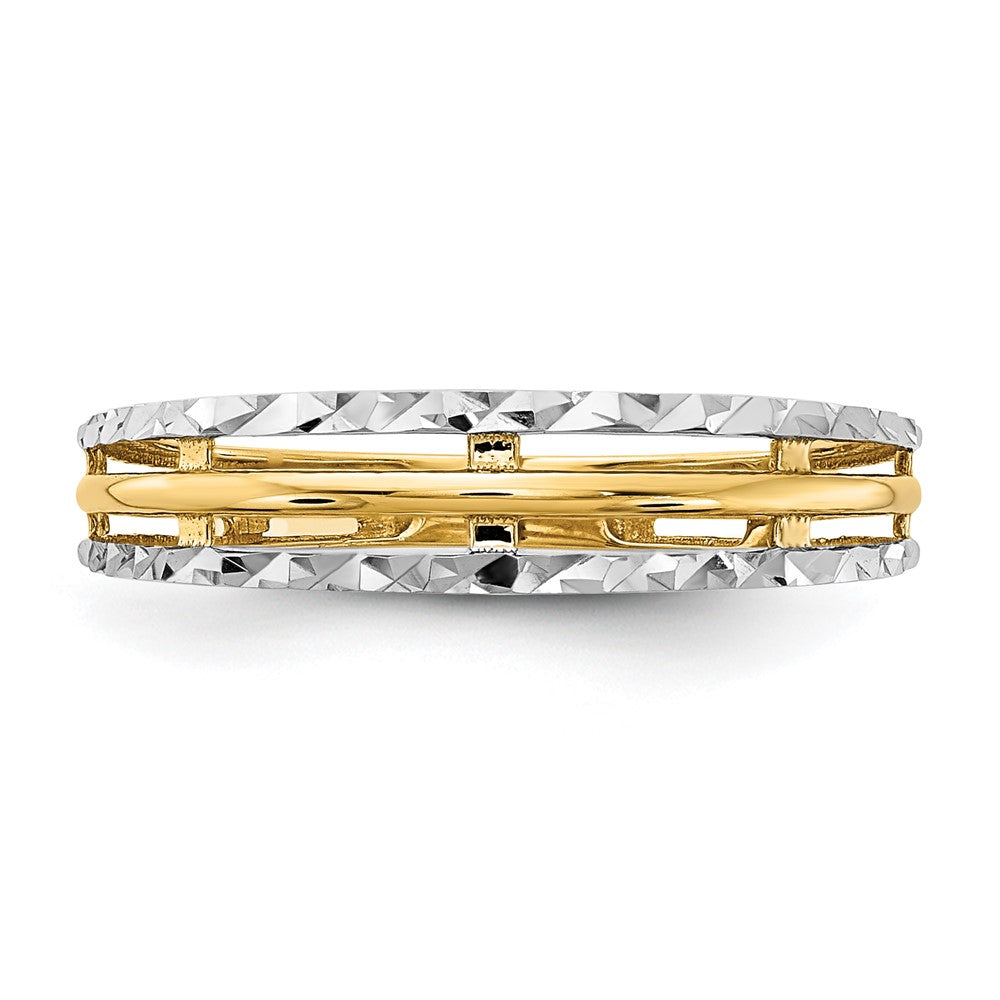 14K Gelbgold mit weißem Rhodium, poliert, Ring mit echtem Diamantschliff