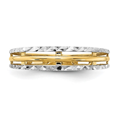 14K Gelbgold mit weißem Rhodium, poliert, Ring mit echtem Diamantschliff