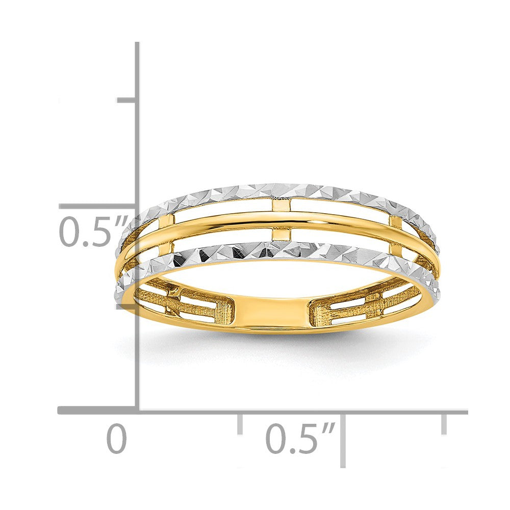 14K Gelbgold mit weißem Rhodium, poliert, Ring mit echtem Diamantschliff
