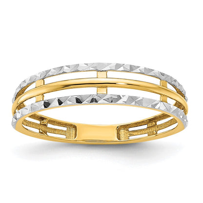 14K Gelbgold mit weißem Rhodium, poliert, Ring mit echtem Diamantschliff
