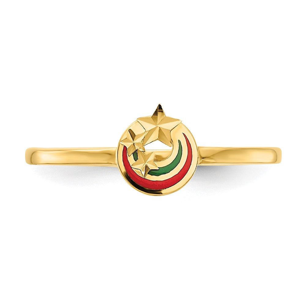 14K Gelbgold Ring emailliert mit diamantgeschliffenen Sternen