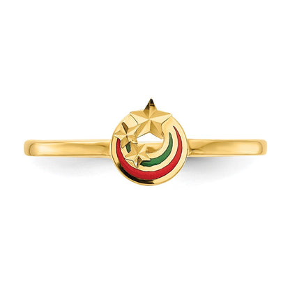 14K Gelbgold Ring emailliert mit diamantgeschliffenen Sternen