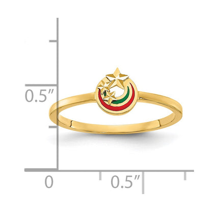 14K Gelbgold Ring emailliert mit diamantgeschliffenen Sternen