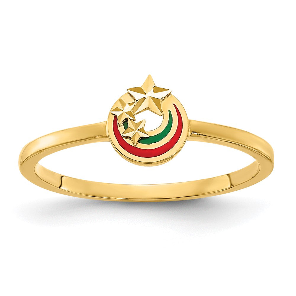 14K Gelbgold Ring emailliert mit diamantgeschliffenen Sternen