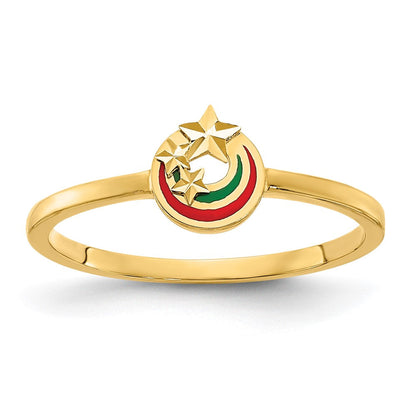 14K Gelbgold Ring emailliert mit diamantgeschliffenen Sternen
