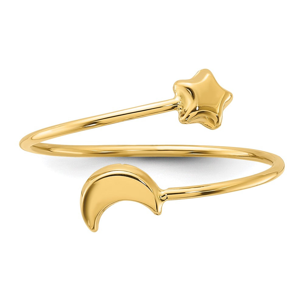 14K Gelbgold Poliert Verstellbar Mond und Stern Ring