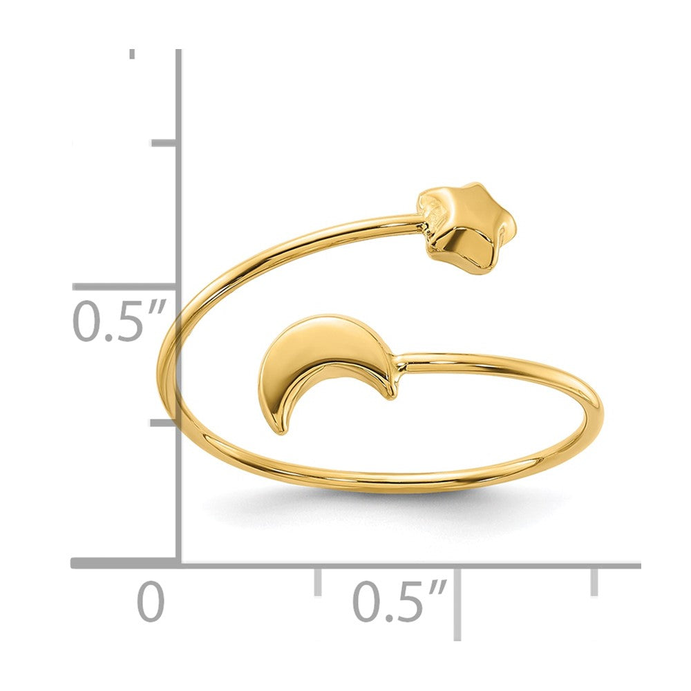 14K Gelbgold Poliert Verstellbar Mond und Stern Ring