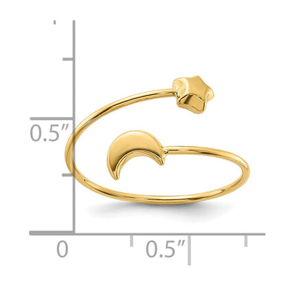 14K Gelbgold Poliert Verstellbar Mond und Stern Ring