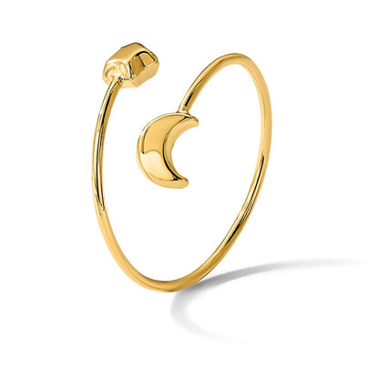 14K Gelbgold Poliert Verstellbar Mond und Stern Ring